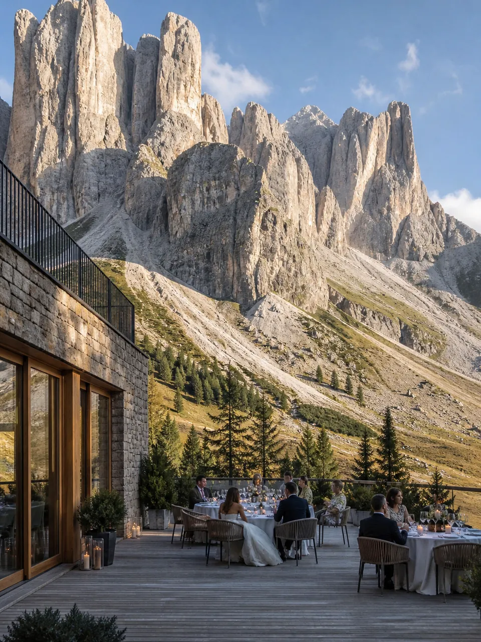 Luxury alpine wedding terrace in the Italian Dolomites