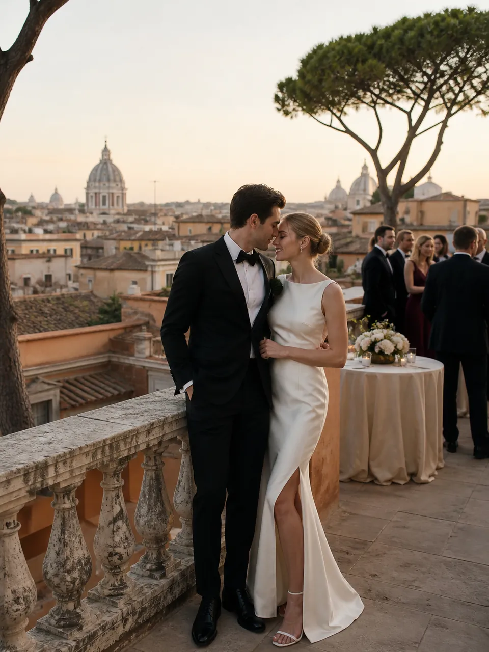Luxury palazzo terrace wedding overlooking Rome