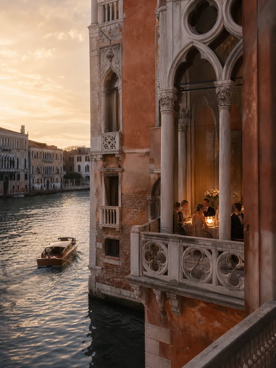 Luxury wedding terrace on a Venetian canal