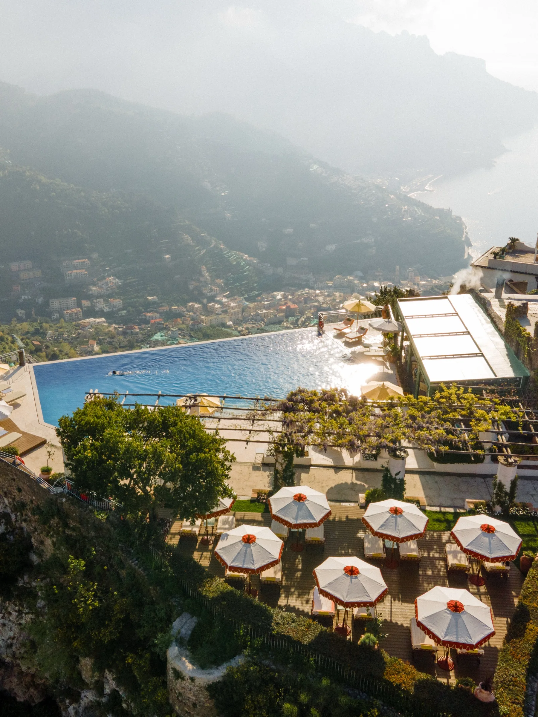 Caruso, A Belmond Hotel in Ravello: the pool terrace and valley beyond