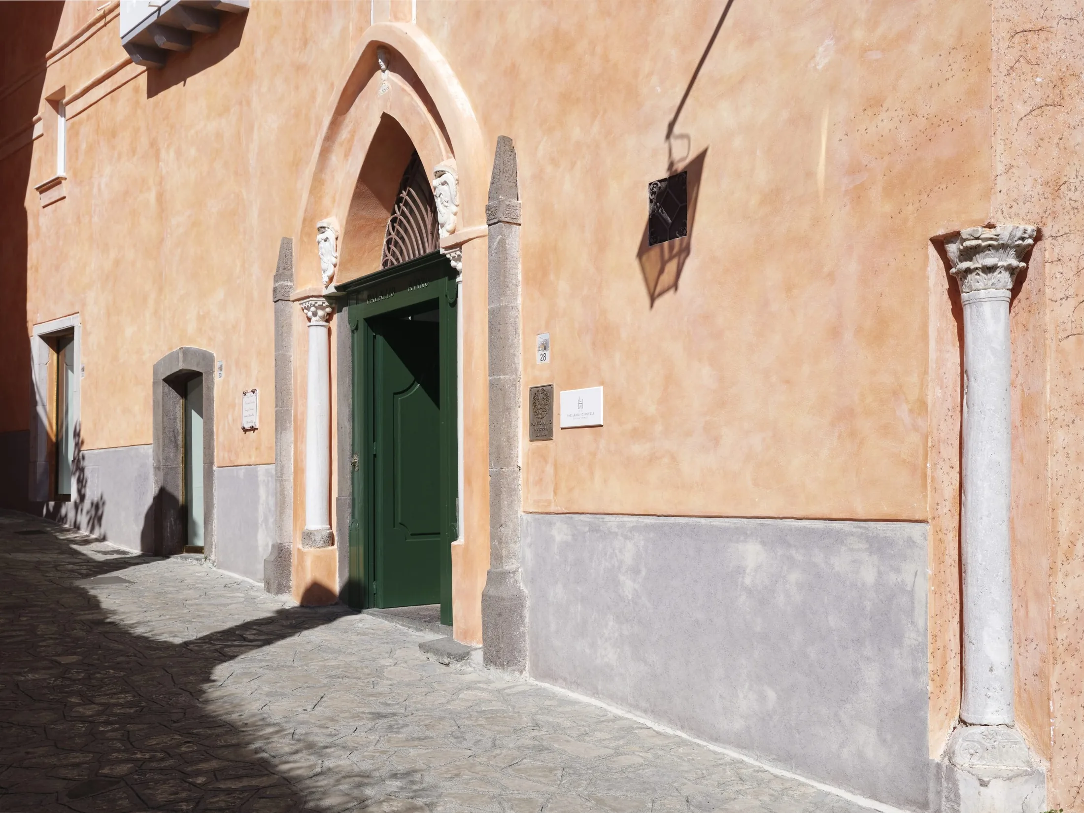Palazzo Avino in Ravello: the peach palazzo entrance on Via San Giovanni del Toro