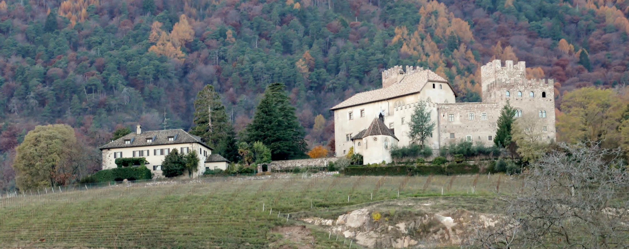 Schloss Freudenstein in Eppan / Appiano, South Tyrol: castle architecture above the Weinstraße, not a Dolomites peak