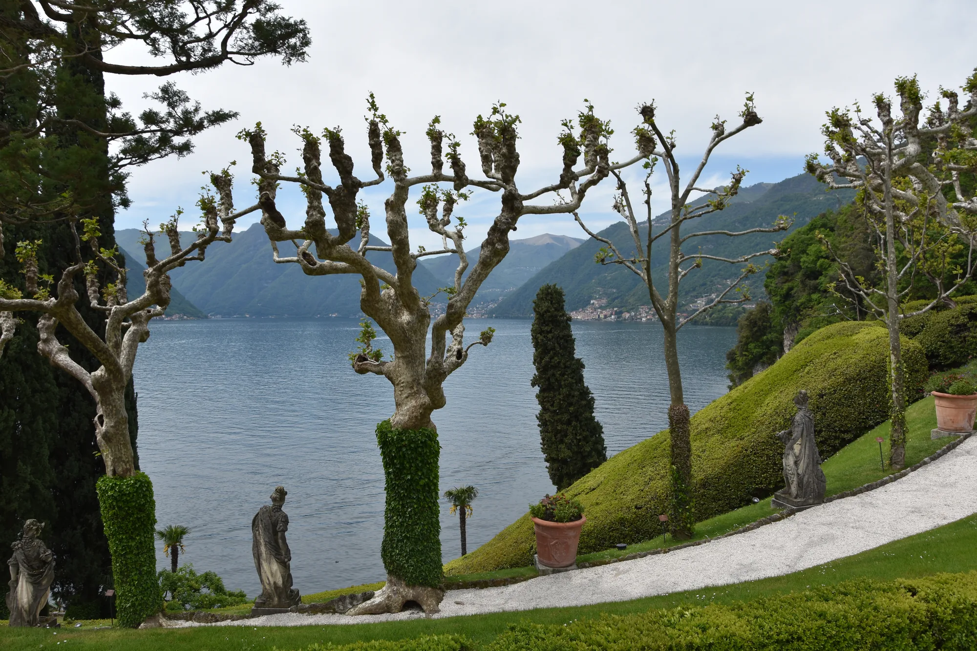 Garden terrace of Villa del Balbianello in Tremezzina, looking toward Lake Como