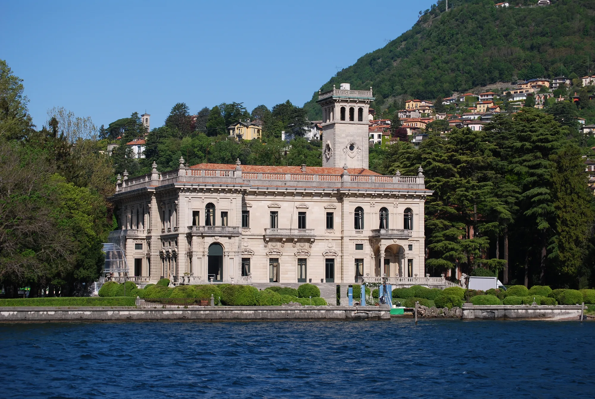 Villa Erba in Cernobbio, the historic villa and lakeside terrace seen from Lake Como