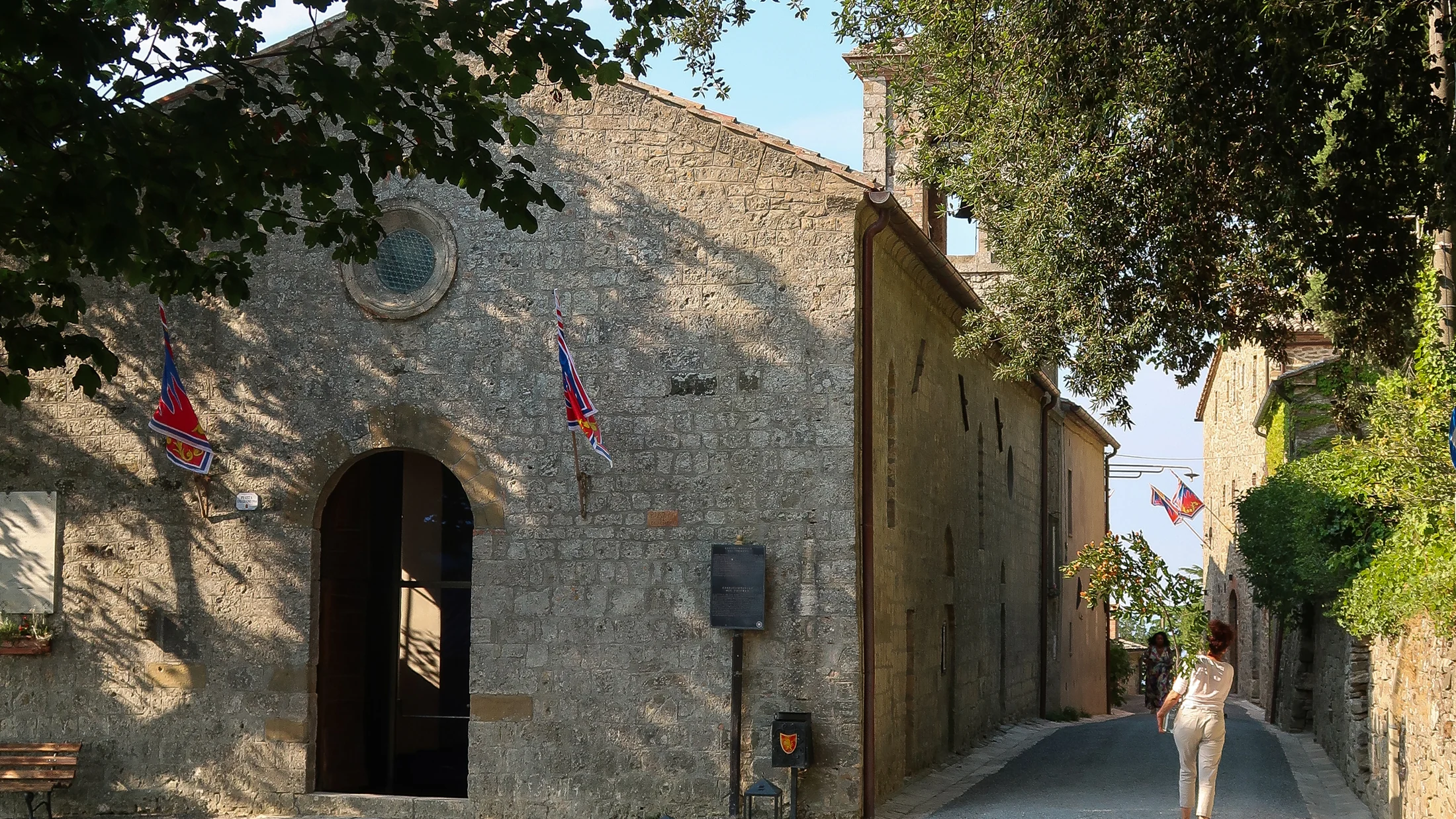 Monteverdi Tuscany: the chapel and stone street in Castiglioncello del Trinoro